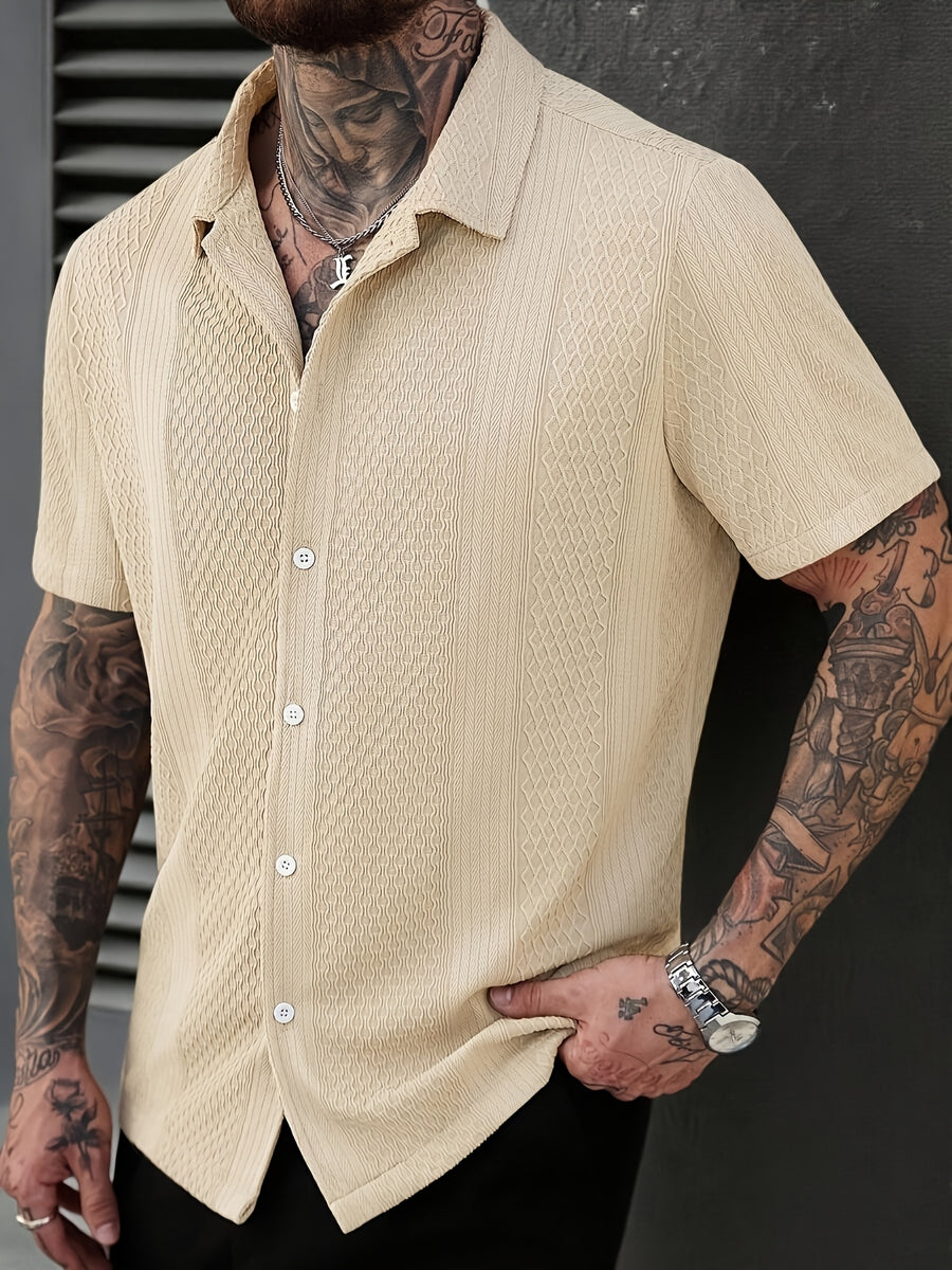 Men'S Solid Color Knitted Short Sleeve Shirt - Apricot
