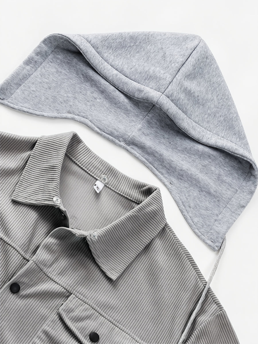 Spring/Autumn Lightweight New Men'S Casual Fashion Multi-Pocket Cargo Hooded Jacket, Detachable Hood Design Men'S Outerwear, Comfortable And Versatile for Various Scenes And Daily Wear - Grey
