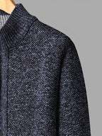 Easy And Casual Men'S Thick Knitted Cardigan, Autumn And Winter Stand Collar Zipper Top Classic Basic Style with Practical Double-Sided Pockets, Basic Style for Daily Wear of Young And Middle-Aged People - Navy Color