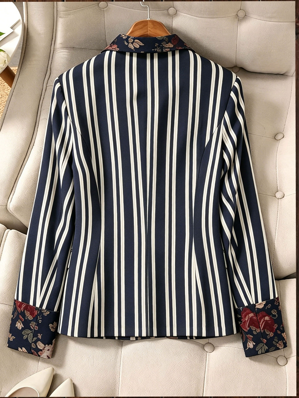 1pc Women'S Pinstripe Blazer, Single-Button Printed Suit Jacket with Faux Pockets, Lined, Casual All-Match, Elegant Top - Mixed colors