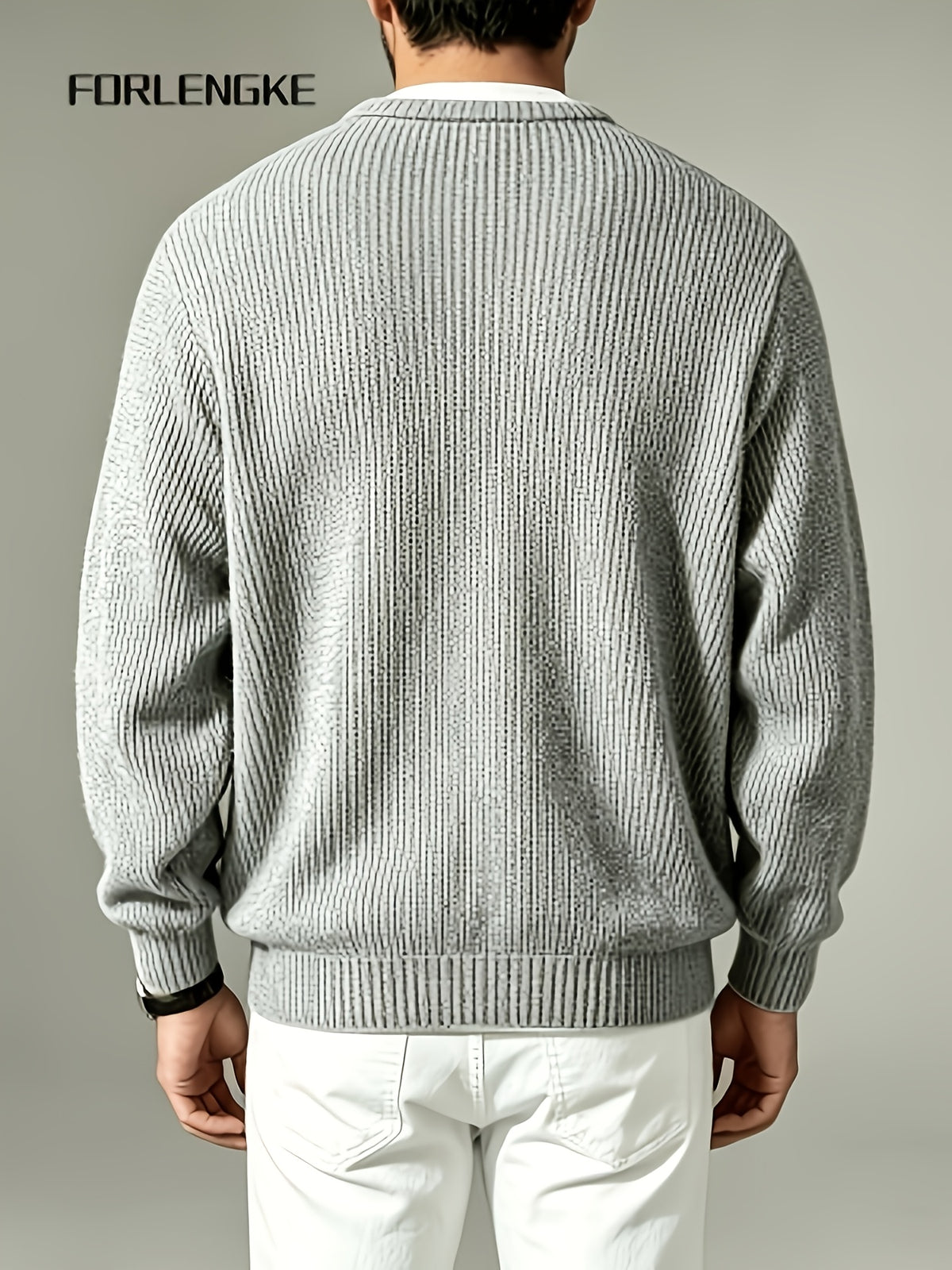 FORLENGKE Men'S Faux 2pcs V-Neck Sweater Autumn New Heavyweight Thick Needle Color-Block Knitwear, Easy Small V-Neck Design Creating Layered Look, Soft And Thick Fabric Comfortable And Skin-Friendly, Loose And Versatile Fit - Grey