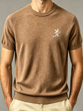 Men's Round Neck Raglan Sleeve Short Sleeve T-Shirt, Summer Breathable Solid Color Casual Versatile Business Short Sleeve Base Layer - Dark Brown
