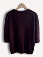 Women's Fine-Spun Round Neck Mid-Sleeve Top, New Spring/Autumn Vintage Elegant Top, Five-Part Sleeve Base Layer Shirt - Claret