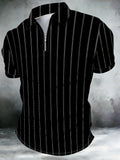 Men'S Fashion Zip Collar Polo Shirt Summer Short Sleeve Business Casual Striped Top Trendy Slim Fit Versatile T-Shirt - Mixed colors