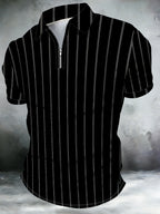 Men'S Fashion Zip Collar Polo Shirt Summer Short Sleeve Business Casual Striped Top Trendy Slim Fit Versatile T-Shirt - Mixed colors