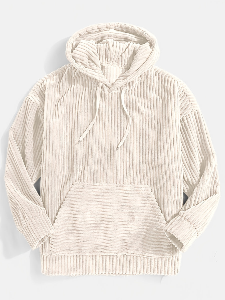 Men'S Hooded Sweatshirt - Loose Fit Pullover Hoodie, Long Sleeve Casual Sweater for Everyday & Formal Wear, Classic Hooded Sweatshirt for Men, Comfortable Clothing, Textured Fabric, Relaxed Fit Clothing - Off-white