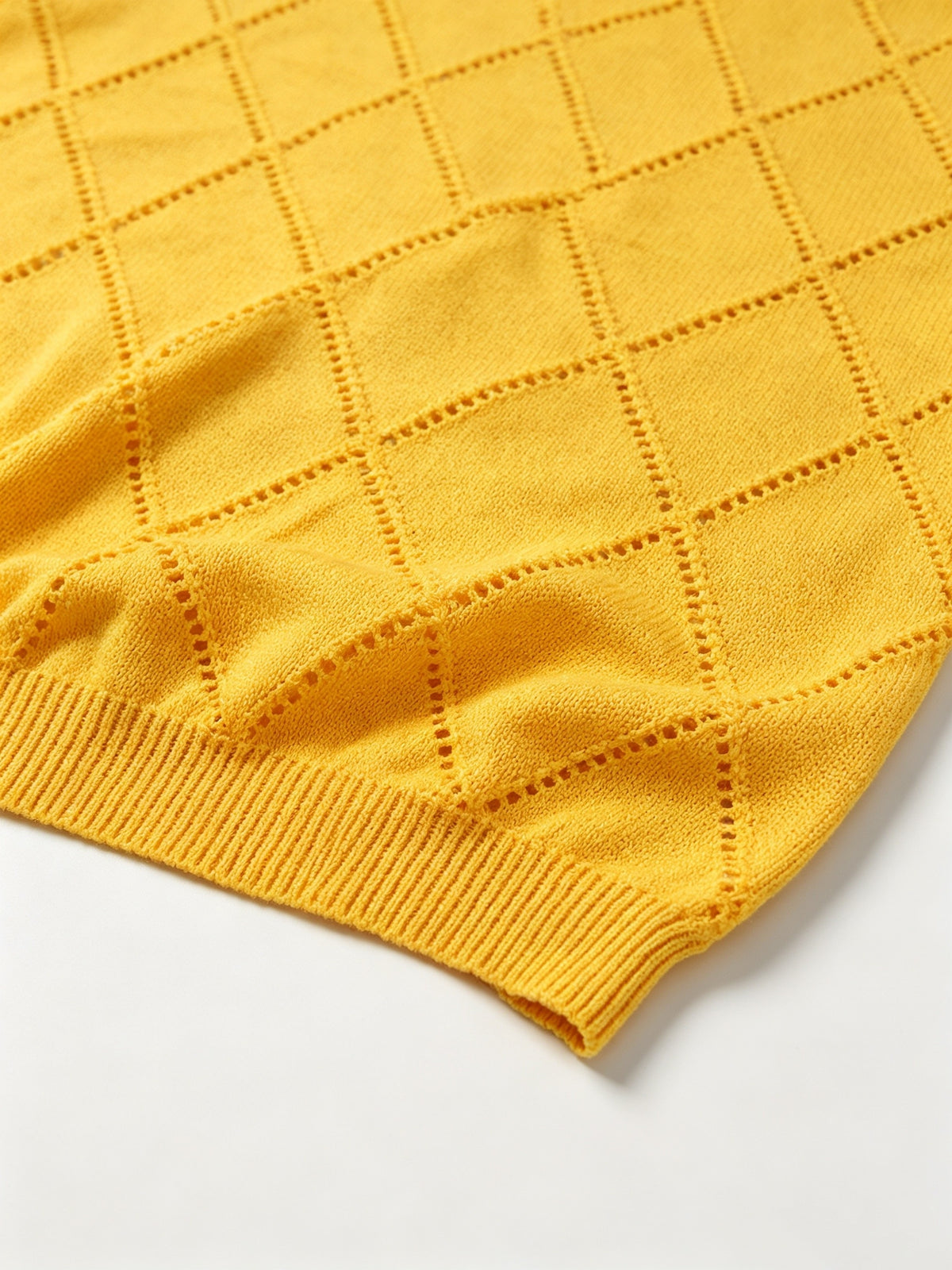 Men's Polo Collar Short Sleeve Knit Shirt, Textured Knit Top, V-Neck Lapel, Breathable Casual Pullover - Yellowish-brown