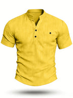 Henley Shirt Men's High-Quality Summer Short-Sleeve Henley T-Shirt - Men's Top, Old Money Style, Suitable for Golf Attire, Outdoor Camping, Fishing, and Daily Casual Wear - ginger-colored