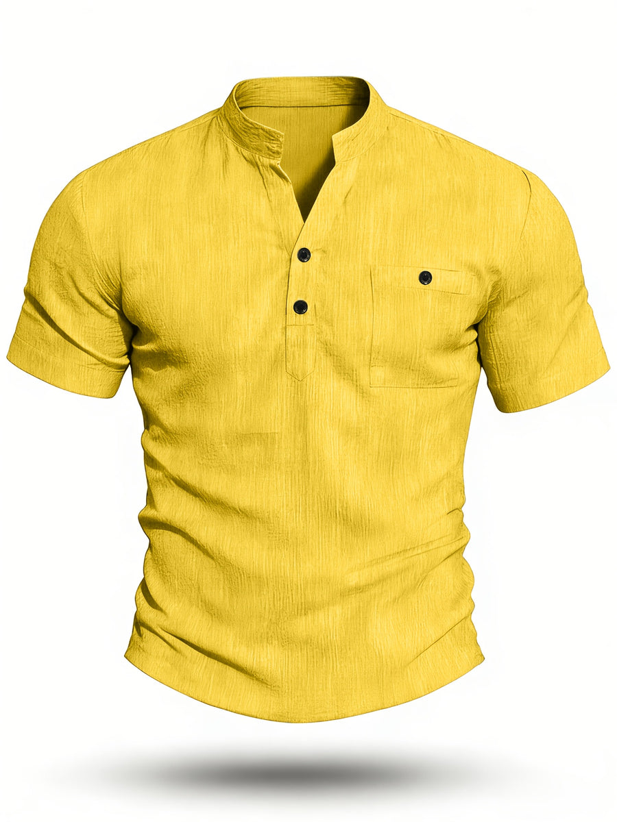 Henley Shirt Men's High-Quality Summer Short-Sleeve Henley T-Shirt - Men's Top, Old Money Style, Suitable for Golf Attire, Outdoor Camping, Fishing, and Daily Casual Wear - ginger-colored