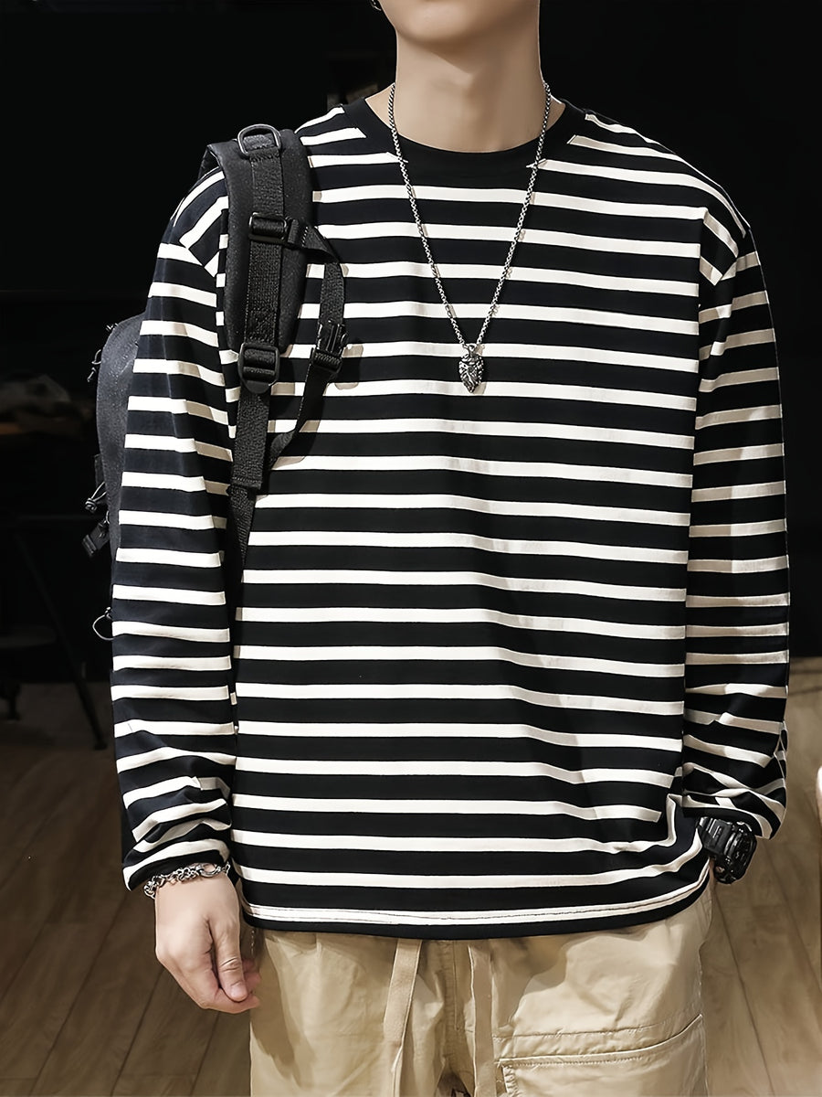 Men'S Round Neck Long Sleeve T-Shirt, Spring/Autumn Casual Trendy Fashion, Suitable for Daily Commute And Outdoor Wear [Printed Design - Not Textured] - Mixed colors