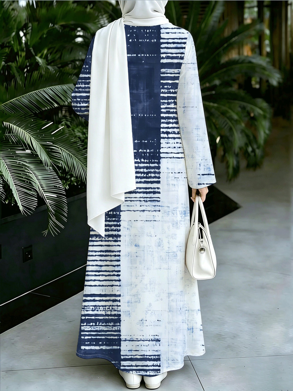 Asian Size 1pc 2D Flat Printed Design Muslim Robe Women's Khaki Grey Plaid Striped Patchwork Long Sleeve Abaya Maxi Dress Daily Commuting and Home Wear - Eid Festival Dress  Prayer, Family Gathering -Comfortable Abayas Robe Middle, 2D Flat - Mix color 5