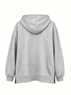 Women'S Fashion Hooded Sweatshirt for Autumn And Winter - Pattern Print Design, Side Slit Detail, Pullover Hoodie - Light Grey