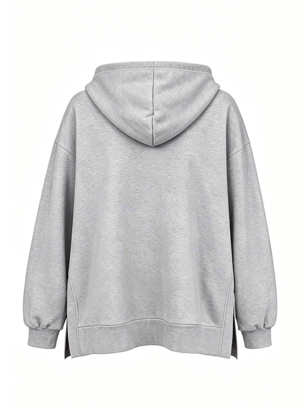 Women'S Fashion Hooded Sweatshirt for Autumn And Winter - Pattern Print Design, Side Slit Detail, Pullover Hoodie - Light Grey