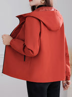 Autumn/Winter -Lined Jacket, Outdoor Hooded Women's Top for Daily Outings, Loose Fit Long-Sleeve Cardigan, Wear-Resistant, Thickened, and Warm for Commuting, Strolling, Hiking, Simple and Versatile Women's Outdoor Casual Top - Brick Red