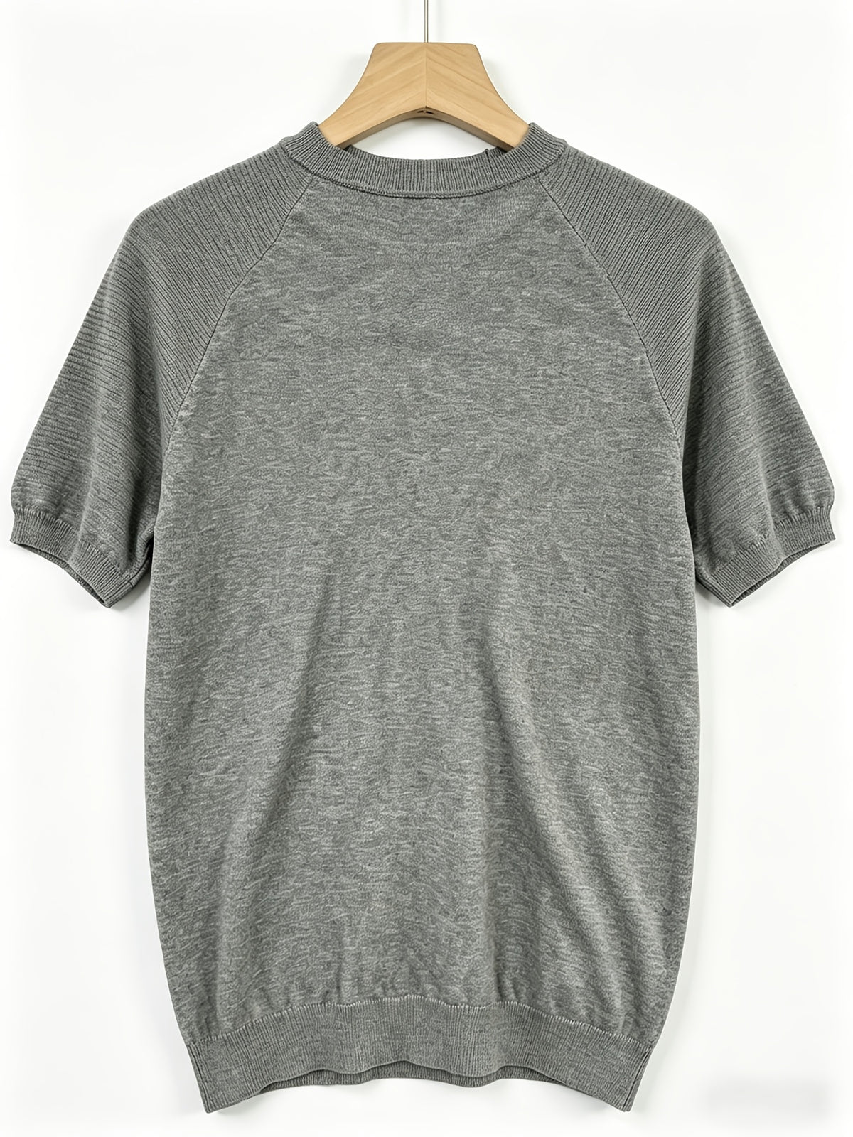 2026 Light Luxury Texture Men'S Off-Shoulder Knit Short Sleeve, Comfortable And Breathable Summer T-Shirt - Grey