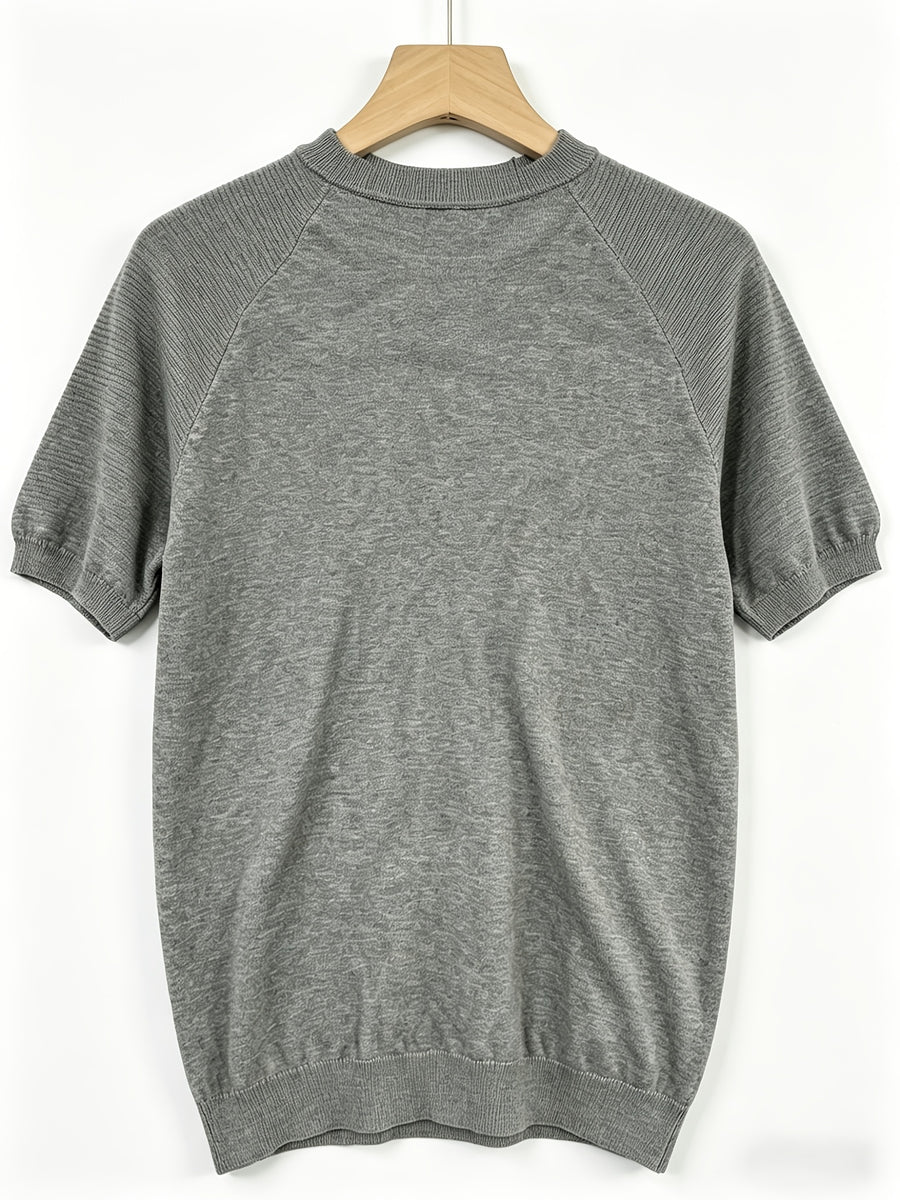 Easy Commuter Men'S Knit Short Sleeve, Off-Shoulder Design Business Casual T-Shirt Top - Grey