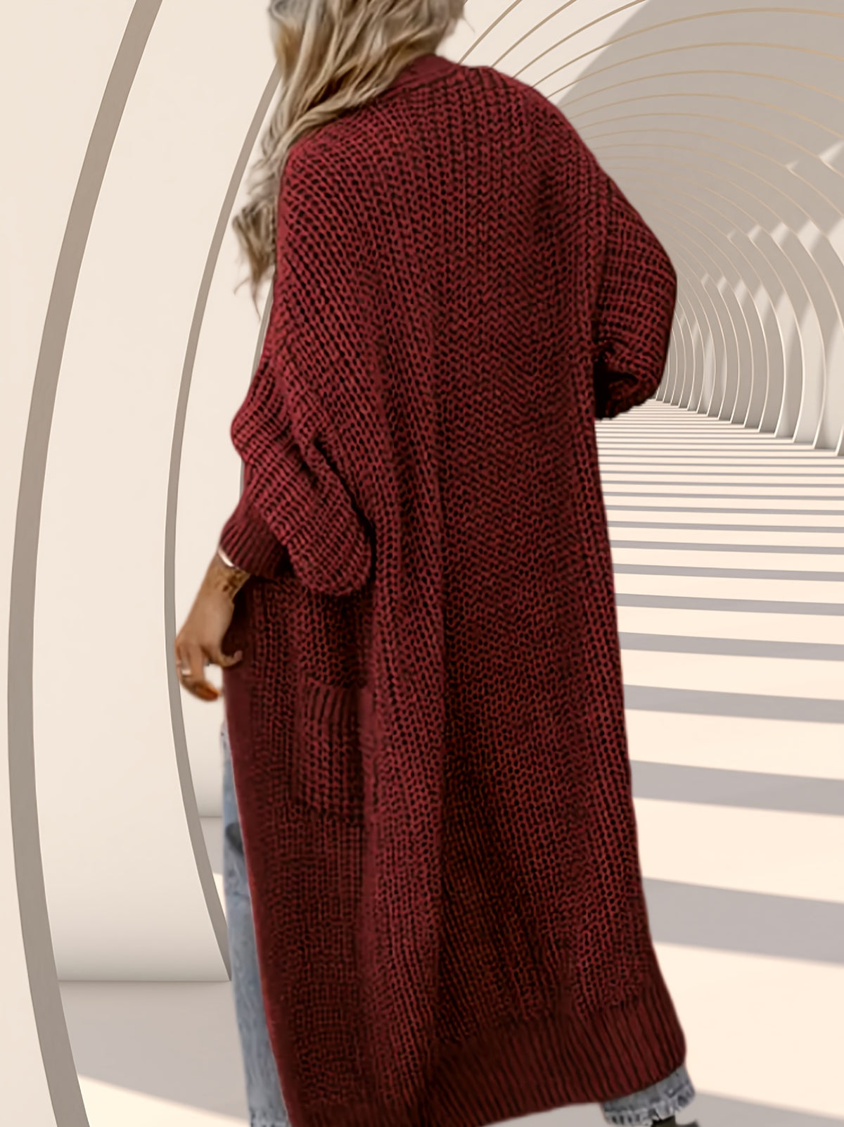 High-quality Fashionable and Simple Women's Cardigan, Pocket Sweater, Autumn/winter Casual Long-length Sweater, Winter Top Coat - Burgundy
