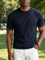 Men'S Easy Business Casual Round Neck Knit Short Sleeve T-Shirt, Skin-Friendly Fresh Regular Fit Durable, Summer Commute Office Client Meeting Family Gathering Short Distance Travel Shopping Date Daily Top - Dark Blue