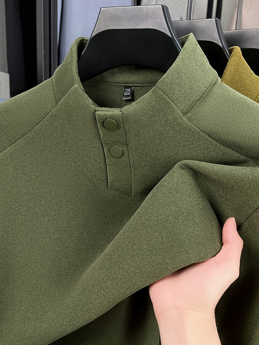 Men's Henley Neck Raglan Sleeve Velvet Long Sleeve Base Layer Shirt, Offers More Layering Than Regular Crew Neck or Half-Zip Collar Styles - SINBOS - Green