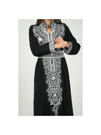 Women'S Belted Embroidered Jalabiya Dress - Abaya, a Women'S Jalabiya Dress Embroidered with a Belt Around The Waist. - Black
