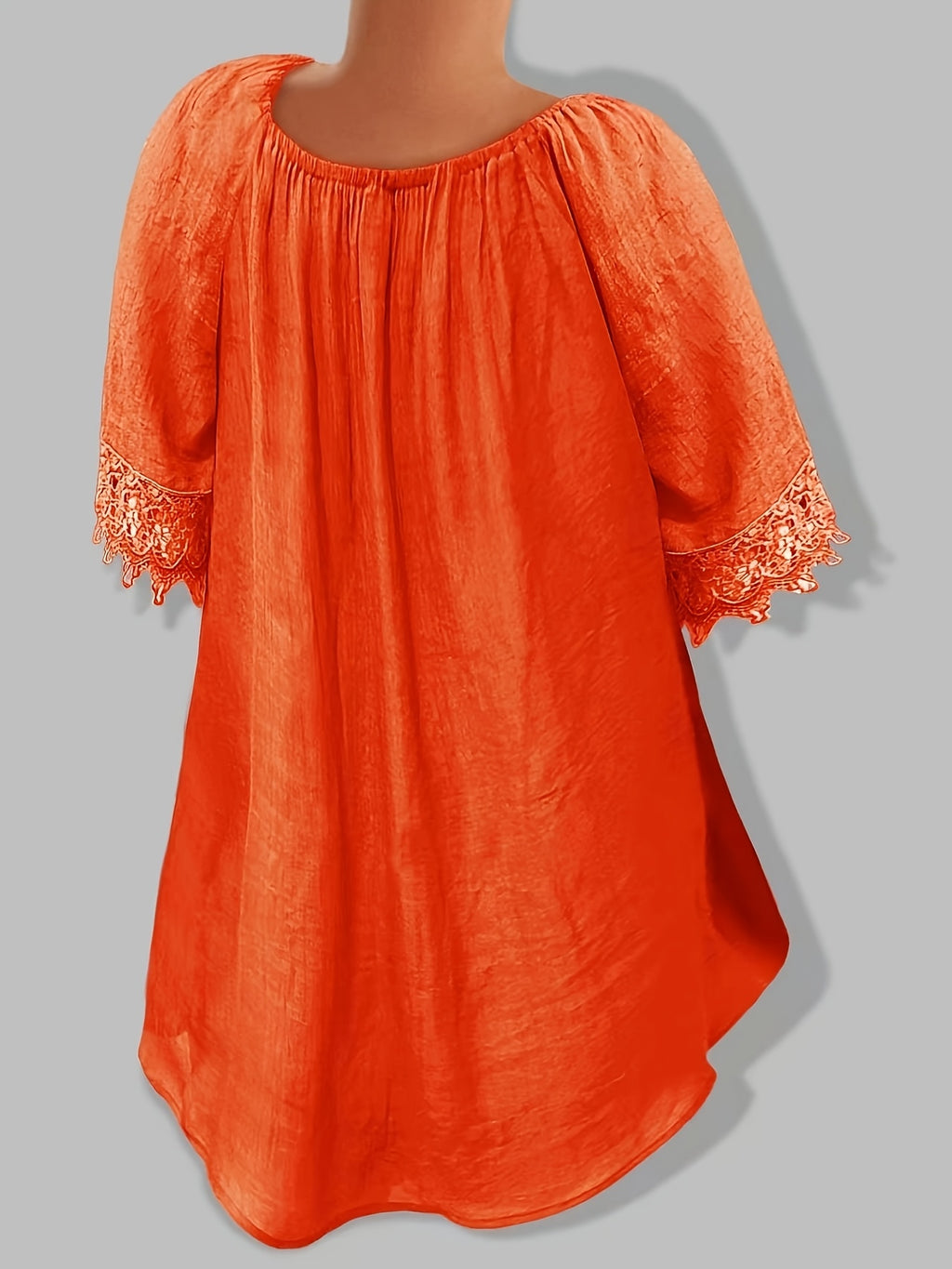 Bohemian Style V-Neck Lace Blouse with Drawstring, Loose Flared Sleeve Breathable Top - Red