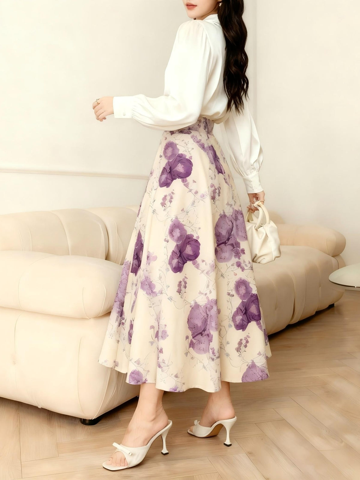 Women's A-Line Skirt with Fashionable Print LL256 - Purple
