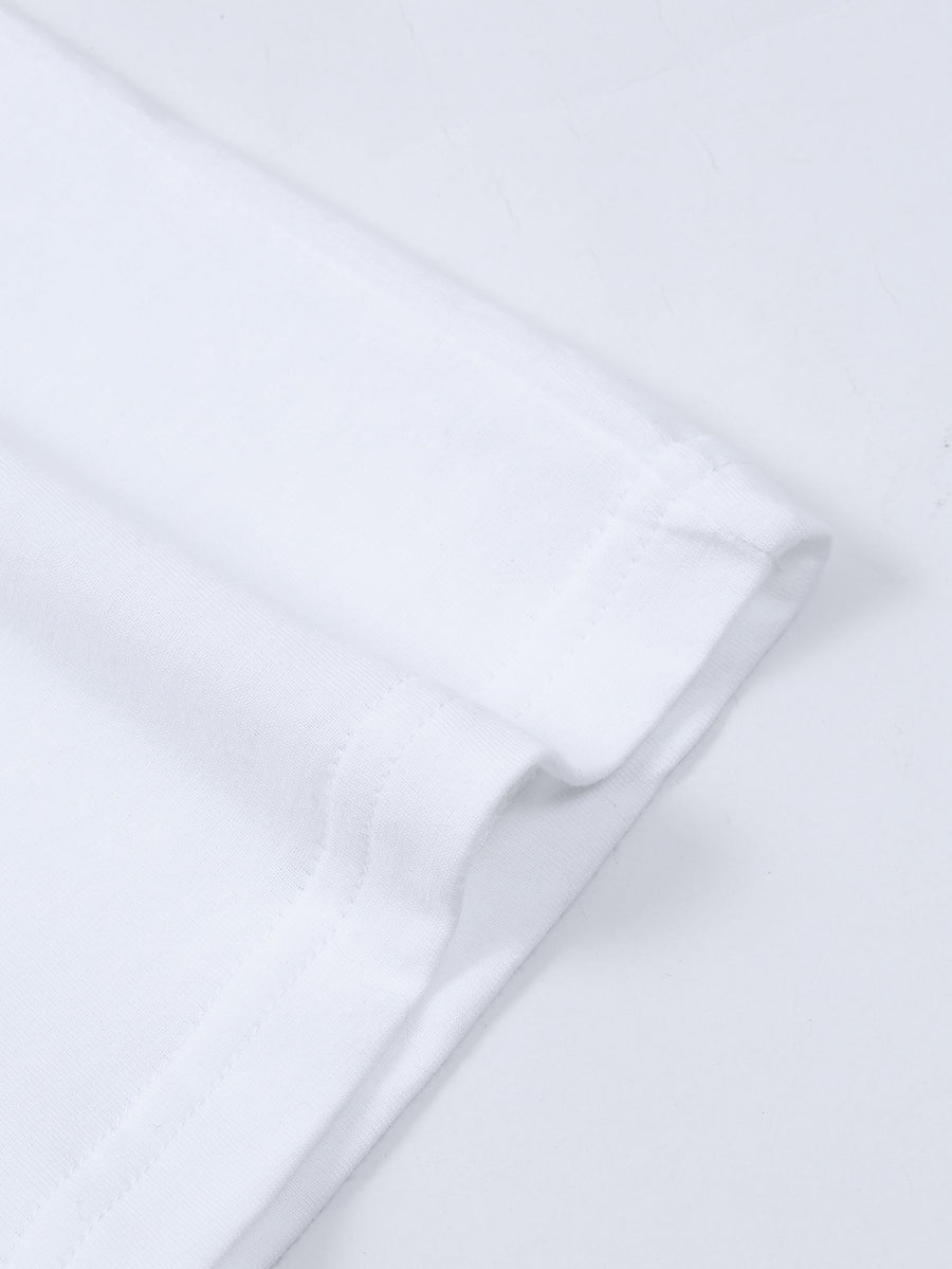 Minimalist Line Bear 'OK' Letter Print T-Shirt, Loose Fit, Casual and Relaxed Vibe, Perfect for Stylish Youthful Daily Street Outfits. - White