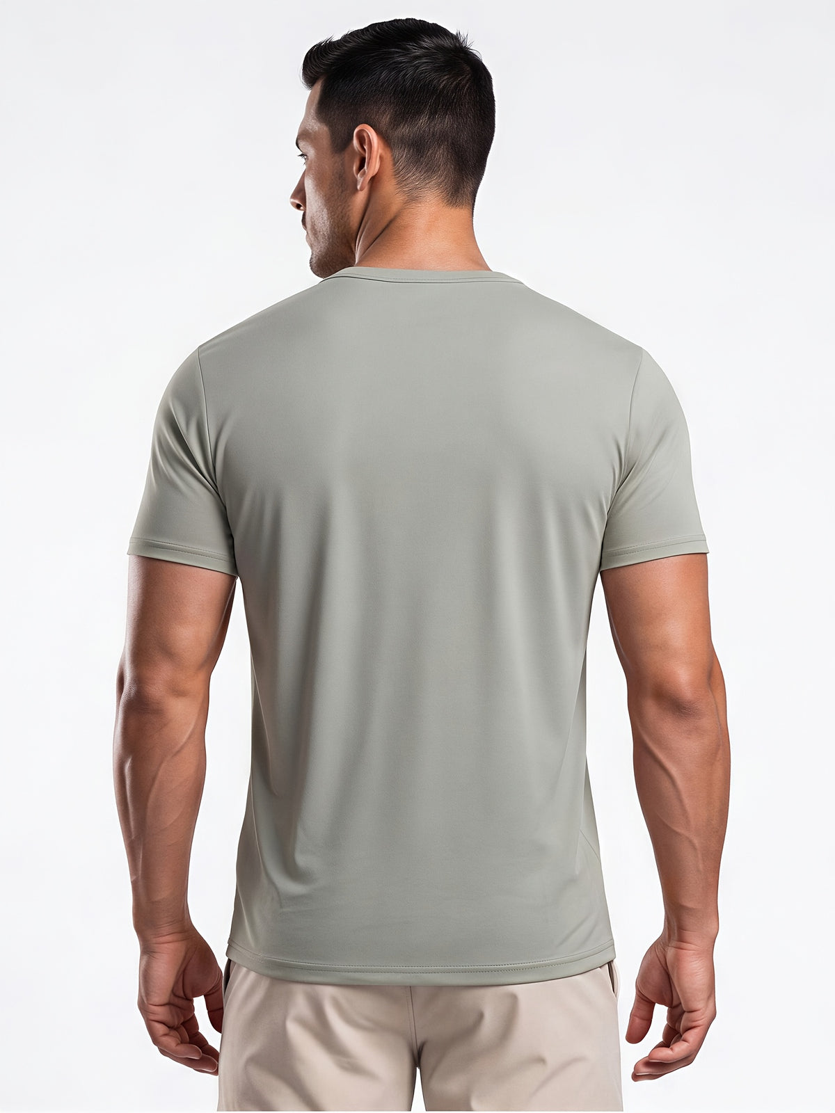 Men's Minimalist Sporty V-Neck Quick-Dry T-Shirt, Lightweight Breathable Moisture-Wicking Polyester Fiber Short-Sleeve Top, Solid Color Slim-Fit Casual Fitness Shirt, Suitable for Fitness, Running, Outdoor, Light Outdoor, and Urban Commuting - Light Grey