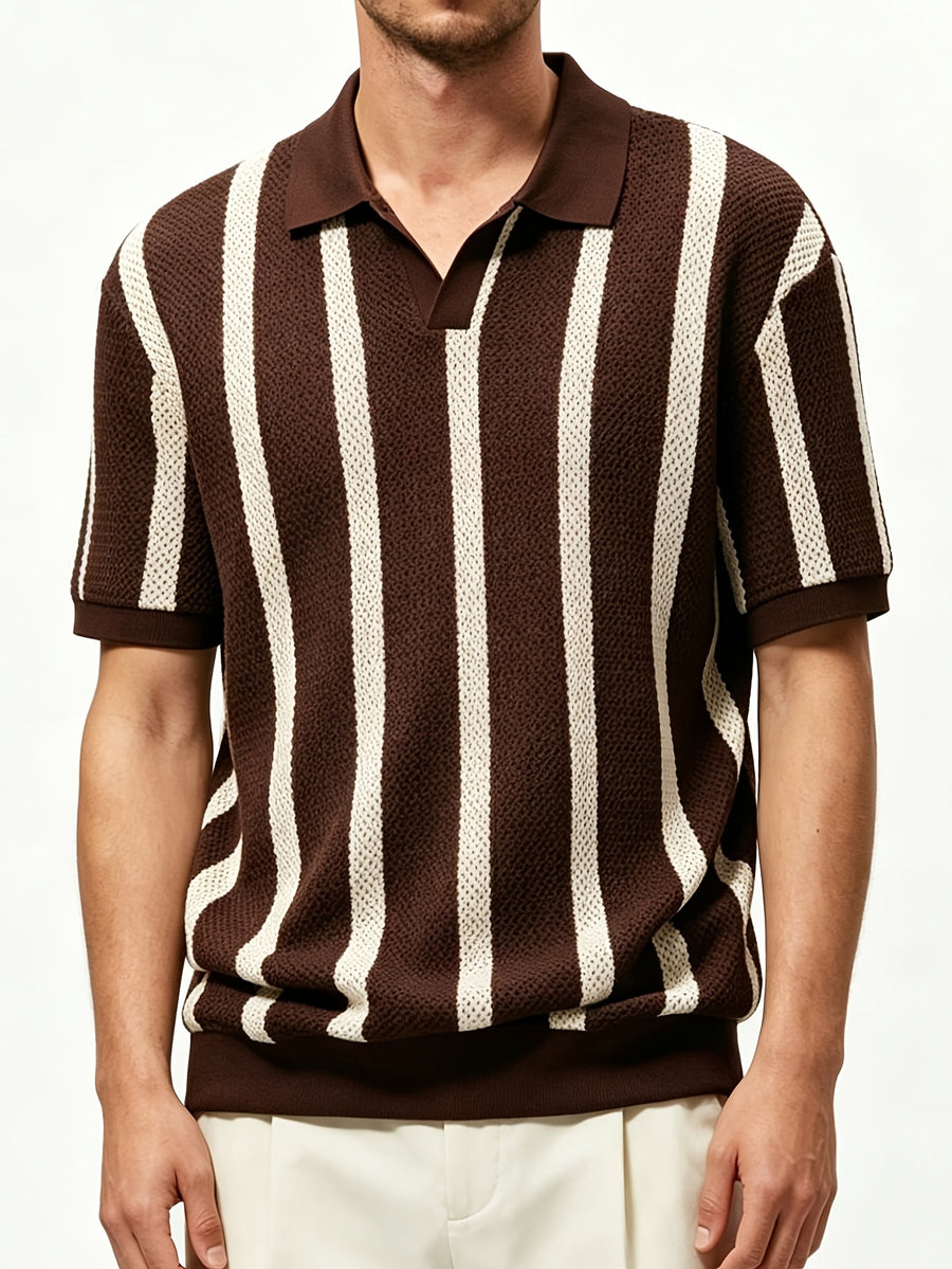 Men'S Casual Fashion Commuter Khaki Knitted Top - Dark Brown