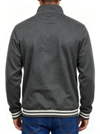 Men's Solid Color Half-Zip Stand Collar Sweatshirt, Mountain Print with Striped Ribbed Cuffs and Hem, Loose Fit Casual Sport Pullover, Daily Vintage Style Jacket - Deep Gray