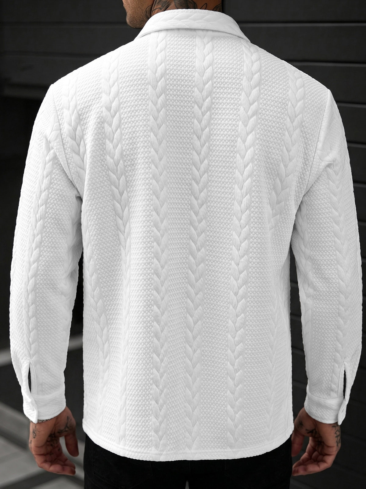 Men'S Long Sleeve Shirt Textured Jacquard Lettering Embellished Design Easy Casual Commuter Business Casual Men'S Clothing Casual Shirt - White