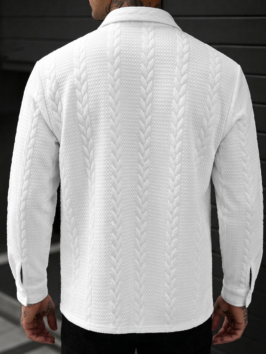 Men'S Long Sleeve Shirt Textured Jacquard Lettering Embellished Design Easy Casual Commuter Business Casual Men'S Clothing Casual Shirt - White