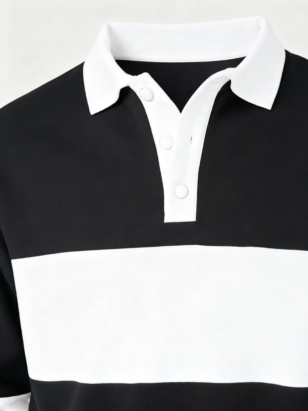 [2-Pc] Men'S Stand Collar Button-Front Polo Sweatshirt, Easy Color-Block Button Casual Pullover, Warm Daily Office Fluffy Long Sleeve Casual Polo Sweatshirt, Suitable for Fall Winter Outfit, Fleece-Lined Thickened, Ideal Gift for Friends, Husband - Black And White