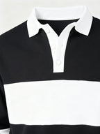 [2-Pc] Men'S Stand Collar Button-Front Polo Sweatshirt, Easy Color-Block Button Casual Pullover, Warm Daily Office Fluffy Long Sleeve Casual Polo Sweatshirt, Suitable for Fall Winter Outfit, Fleece-Lined Thickened, Ideal Gift for Friends, Husband - Black And White