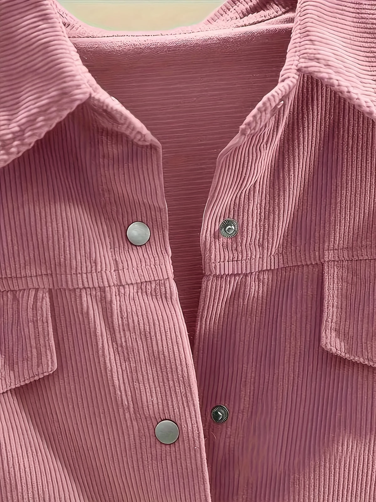 Women's Solid Color Collar Button-Front Shirt with Fake Pocket - Long Sleeve Casual Button- Blouse for Professional & Casual Attire, Year-Round Versatile Solid Color Shirt (Non-Stretch) - Pink Color