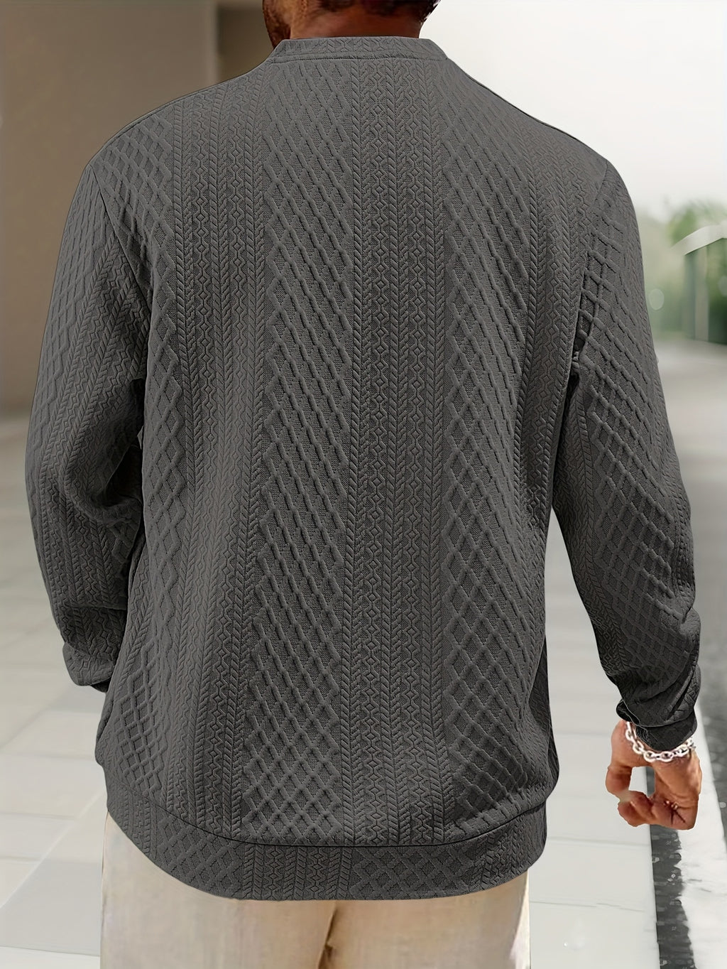 New 3D Jacquard Fabric Henley Shirt - Dark Gray