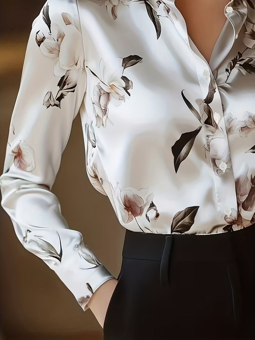 Elegant Special Edition Women'S Printed Long Sleeve Shirt - Classic Neckline Design, Machine Washable And Dry Cleanable - White