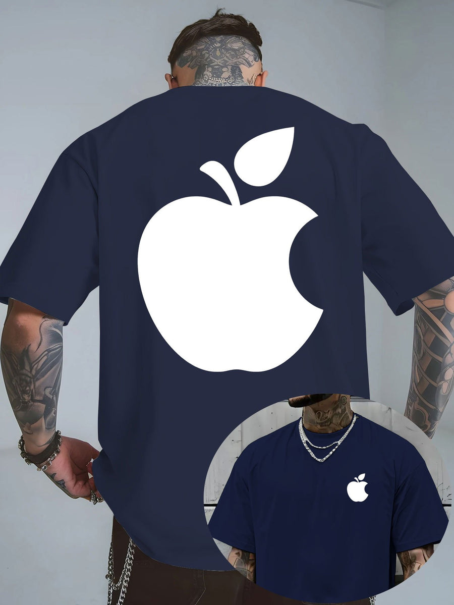 Men's T-Shirt Summer Short Sleeve Lightweight Top Black Big Apple Print Oversized Men's T-Shirt Streetwear Niche High Street Style  Casual Top! Round-neck Short Sleeve Top, Relaxed Loose Knit T-shirt, Suitable for Daily Wear, Casual Sport - Navy Color