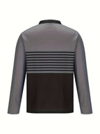 Printed Design - Not Textured 2026 New Striped Men's Casual Color-Block Long Sleeve Lapel Shirt, Light Business Commute, Sporty Breathable Style, Versatile for Daily Wear, Suitable for Summer Golf - Mixed colors