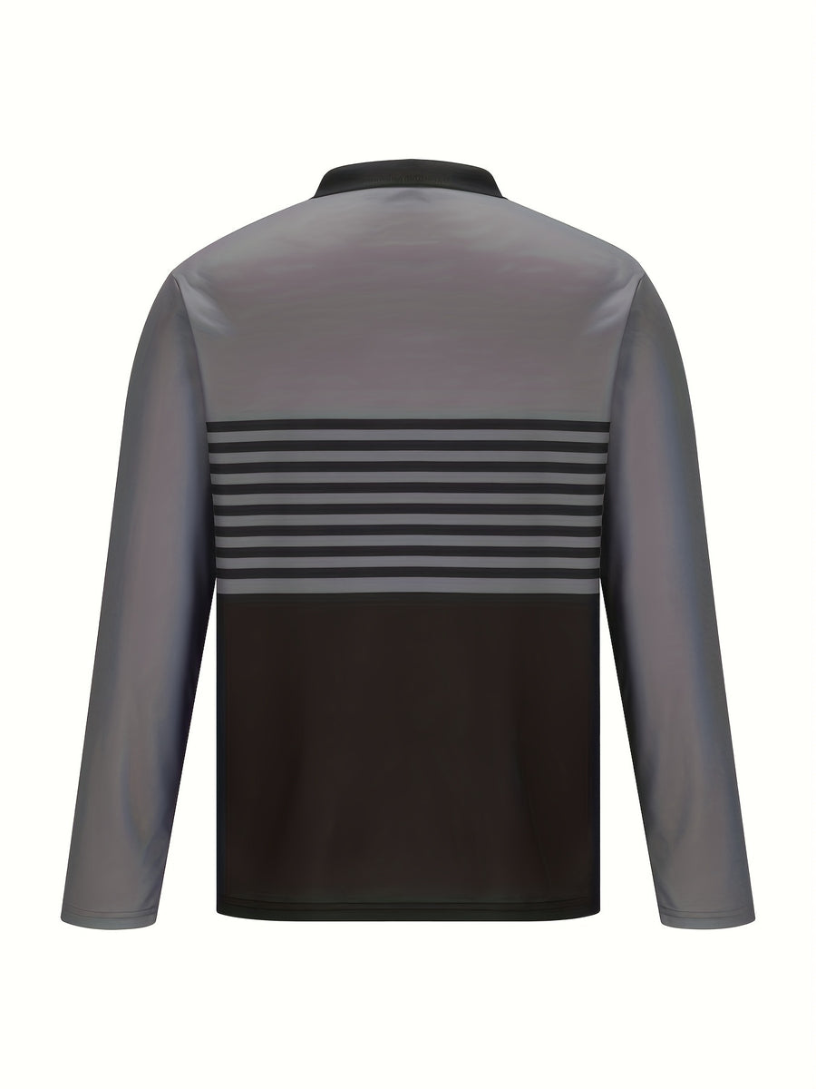 Printed Design - Not Textured 2026 New Striped Men's Casual Color-Block Long Sleeve Lapel Shirt, Light Business Commute, Sporty Breathable Style, Versatile for Daily Wear, Suitable for Summer Golf - Mixed colors