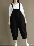 Loose Casual Back Overall Pants, European and American New Style - Black