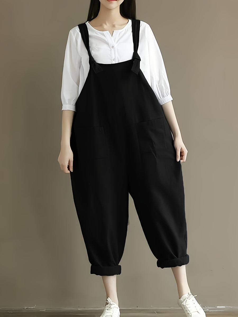 Loose Casual Back Overall Pants, European and American New Style - Black