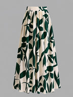 New Spring/Summer/Autumn Women's Printed High-Waist A-Line Skirt, Summer Vacation Dress - Dark Green
