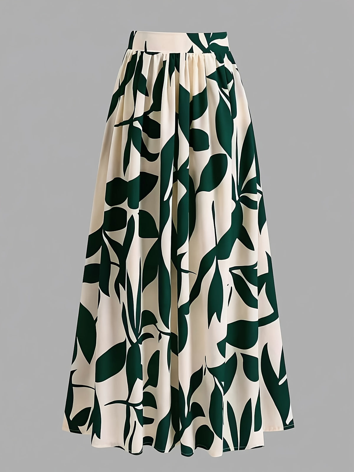 New Spring/Summer/Autumn Women's Printed High-Waist A-Line Skirt, Summer Vacation Dress - Dark Green