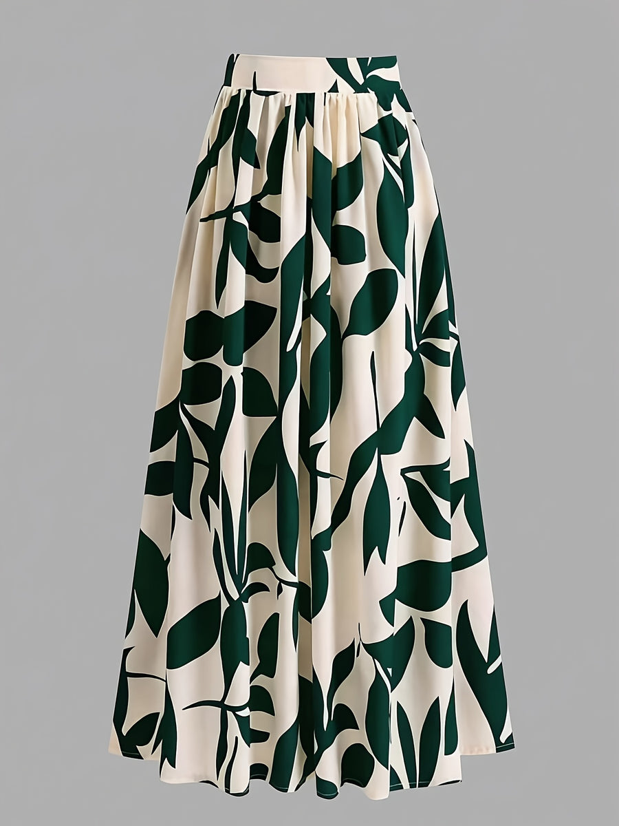 New Spring/Summer/Autumn Women's Printed High-Waist A-Line Skirt, Summer Vacation Dress - Dark Green