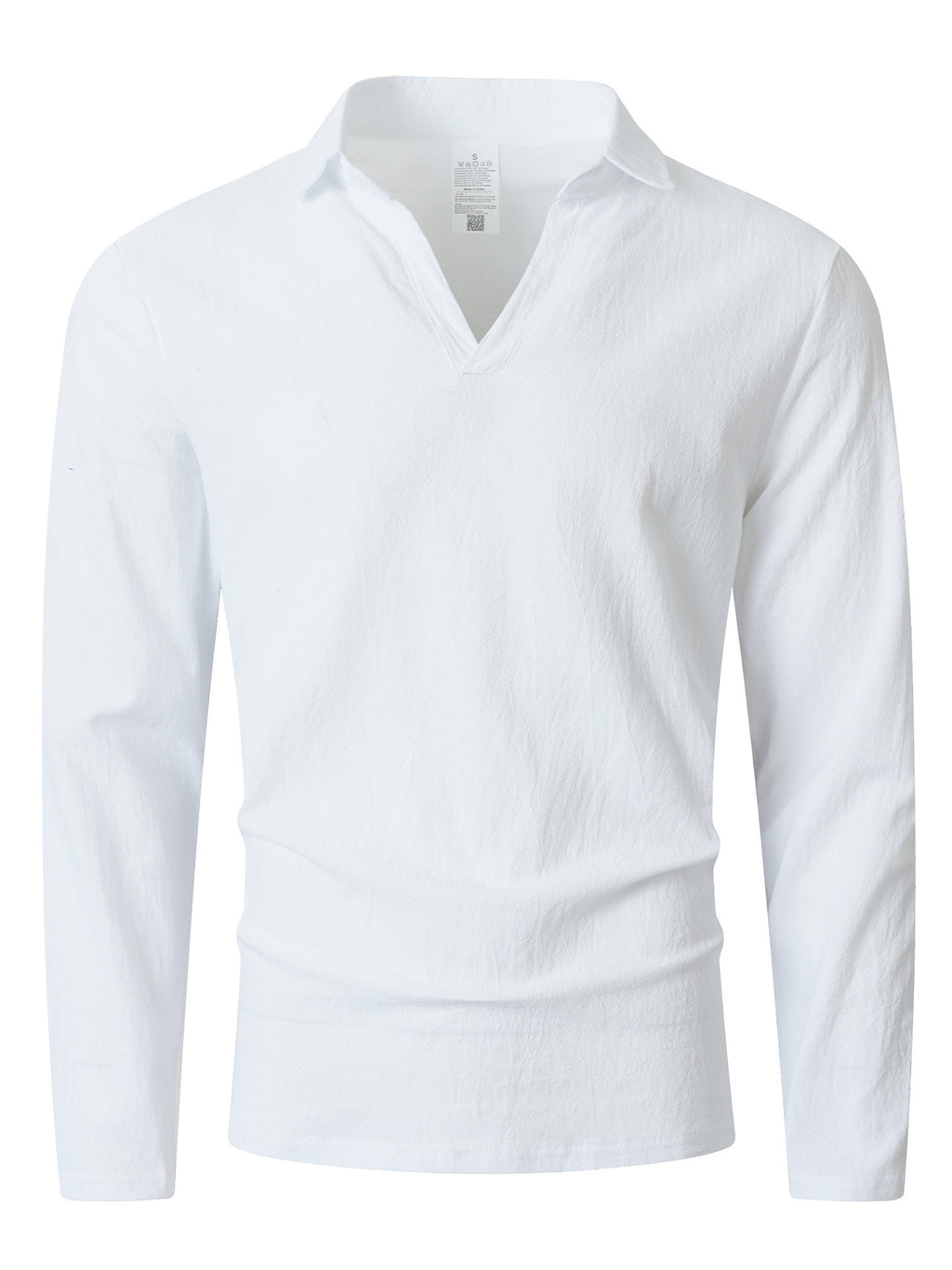 KJ-CX023-YY Old Money Style Men'S Solid Color Henley Lapel Long Sleeve Top V-Neck Pullover Shirt Beach Vacation Casual Shirt Outerwear - White
