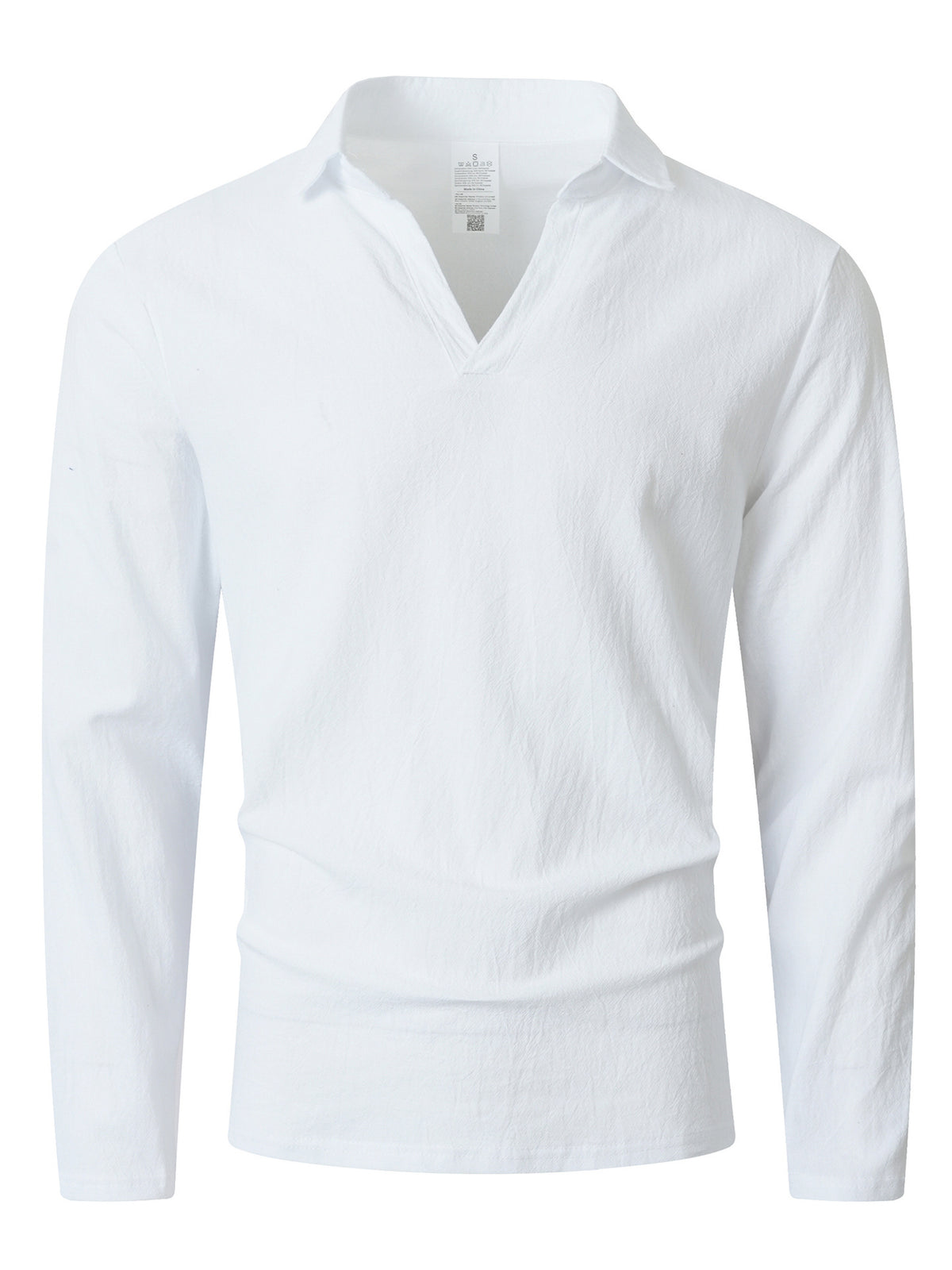 KJ-CX023-YY Old Money Style Men'S Solid Color Henley Lapel Long Sleeve Top V-Neck Pullover Shirt Beach Vacation Casual Shirt Outerwear - White