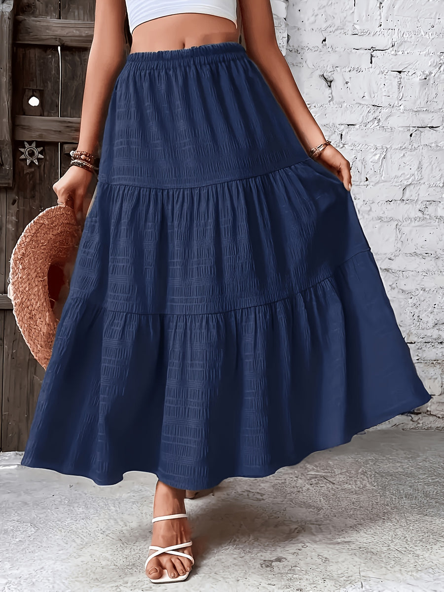 Elegant Solid Color Pleated Skirt for Vacation - Navy Color
