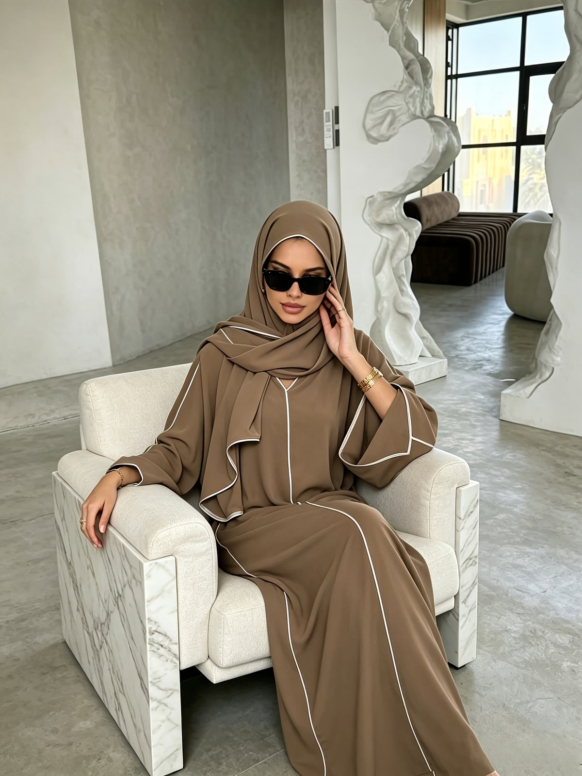 1 Set ( + Dress), Solid Color Nida Fabric, Elegant and Comfortable, Breathable and Comfortable for Outings | Simple Islamic Clothing | and Turkish Clothing, for Home, Outdoors, Leisure, Dresses for Women, Abaya for Women, Abaya Été, Abaya Femme - Khaki