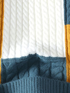 Men'S Fashion Trend Semi High Neck Knitted Sweater Autumn And Winter New Item Color Blocking Splicing Warm Pullover Top - Blue